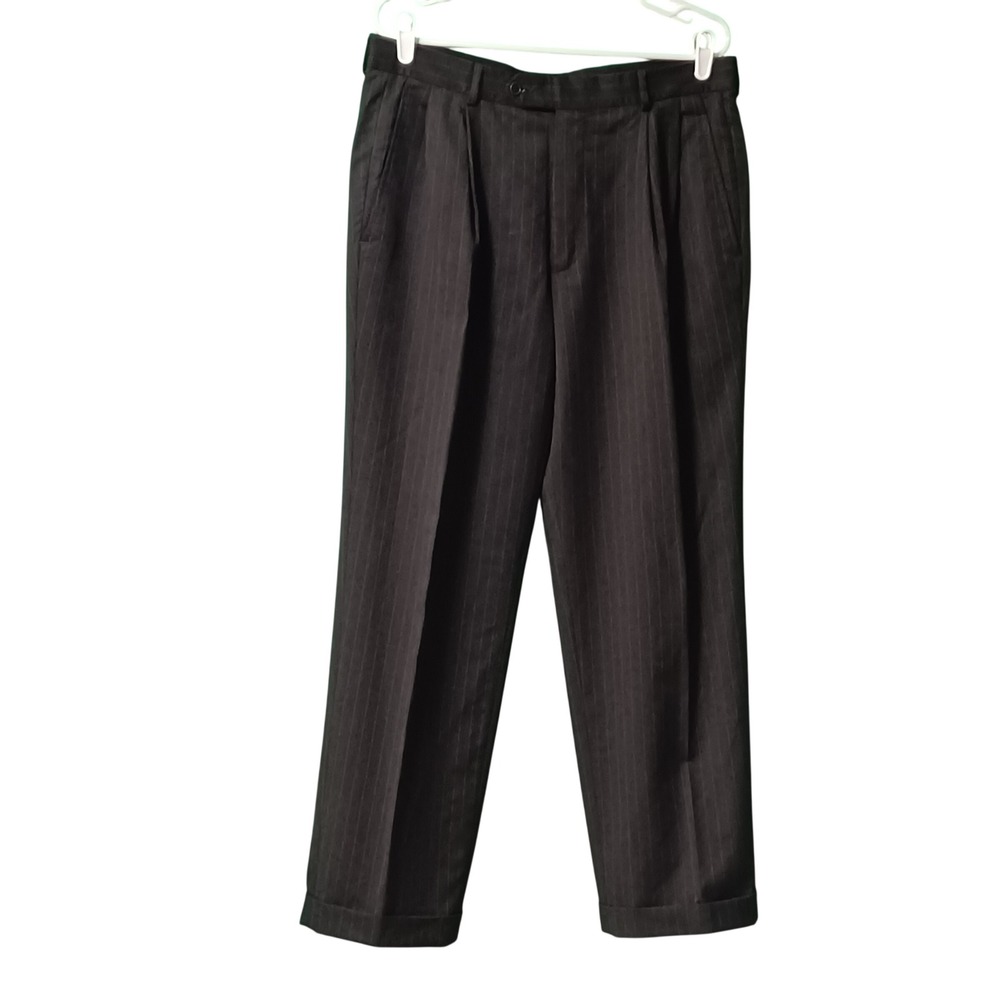 Brooks Brothers Mens‎ 34x29 Grey Pinstripe Pleated Wool Dress Pants Made in USA